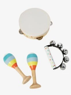 Set 3 Instruments : Maracas, Tambourin, Grelots En Bois FSC® Multicolore - Vertbaudet